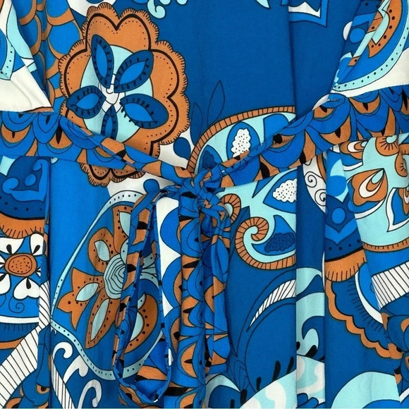 Nicole by Nicole Miller 14 XL Shirt Top Blue Paisley Short Sleeve V Neck - Picture 5 of 8